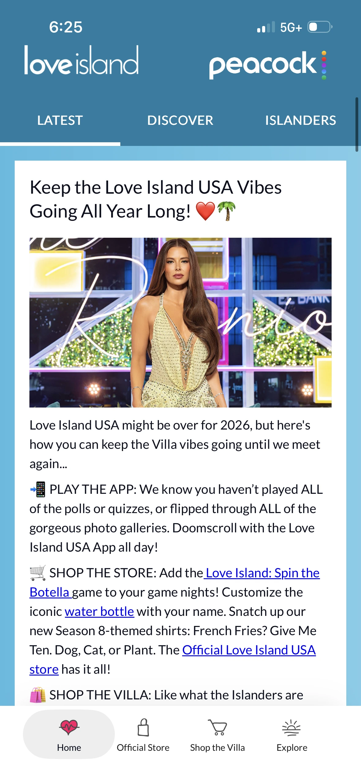 Current Love Island USA app screen, view 1